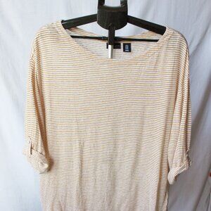 1X Adrienne Vittadini mustard and white striped linen top.  3/4 sleeves